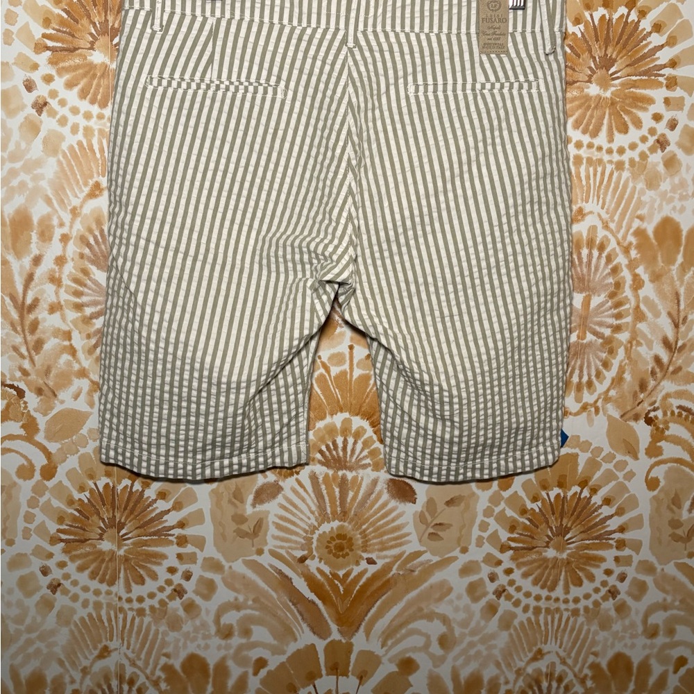 Luigi Fascaro Striped Kids Shorts in Tan & White Classic Made in Italy Size 15 - Picture 4 of 7